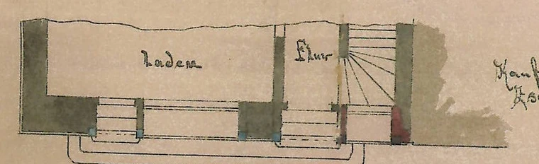 Historischer Grundrissausschnitt des Hauses aus der Bauakte 244