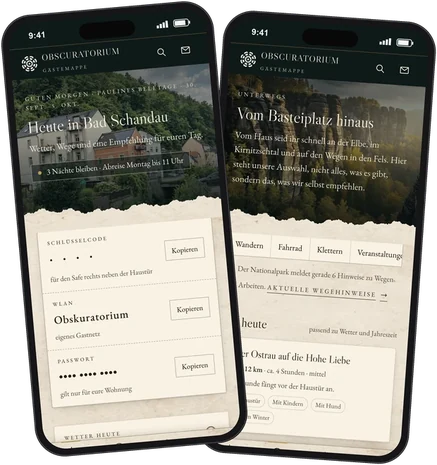 Die digitale Gästemappe auf zwei Smartphones