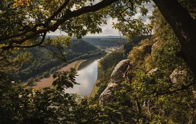 Die Elbe zwischen bewaldeten Hängen