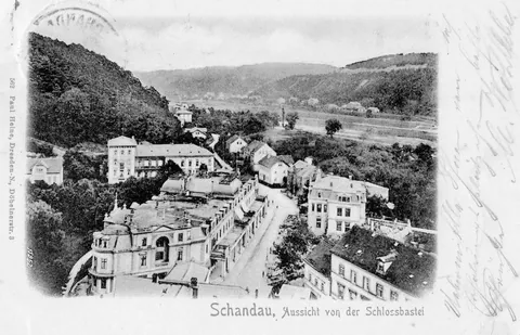 Historische Postkarte: Schandau, Aussicht von der Schlossbastei